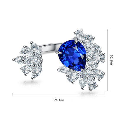 5 CTW Pear Lab Grown Sapphire S925 Ring plated