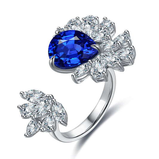5 CTW Pear Lab Grown Sapphire S925 Ring plated