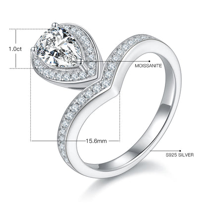 1 CTW Pear Moissanite S925 Ring plated