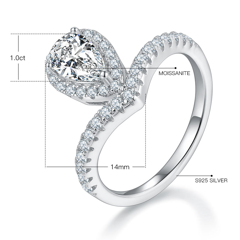 1 CTW Pear Moissanite S925 Ring plated