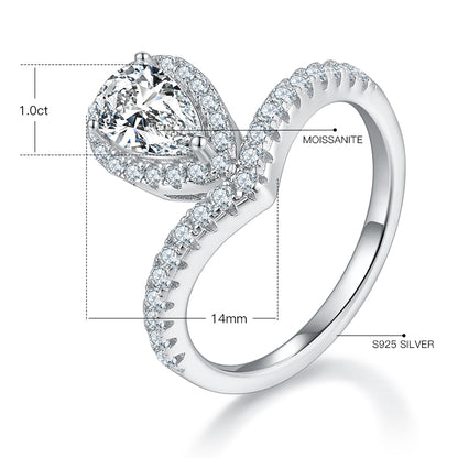 1 CTW Pear Moissanite S925 Ring plated