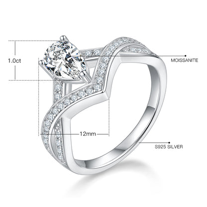 1 CTW Pear Moissanite S925 Ring plated