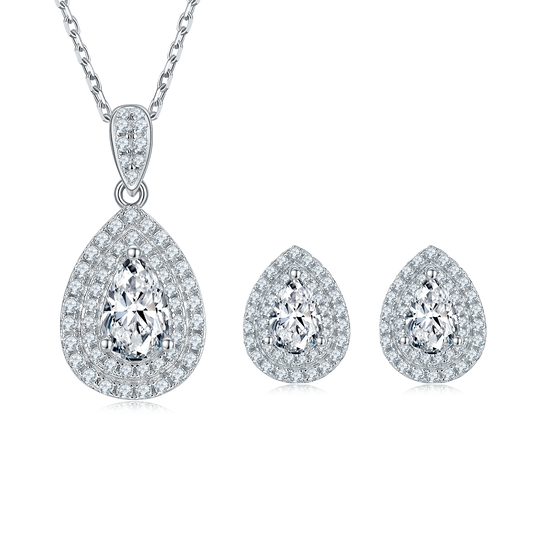 1 CTW Pear Moissanite S925 Necklace  Earrings plated