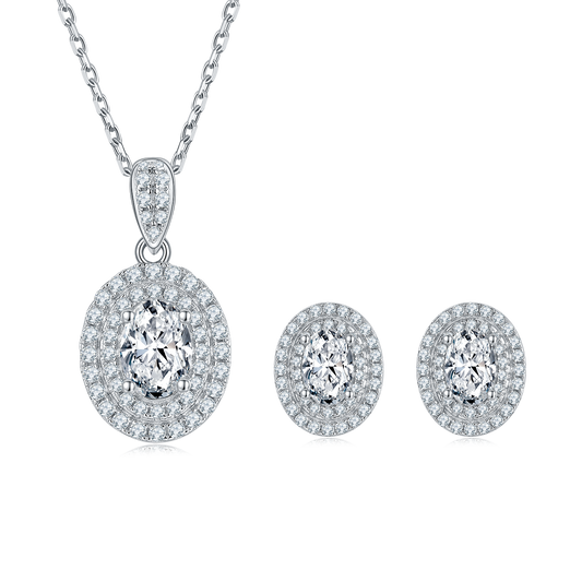 1 CTW Oval Moissanite S925 Necklace  Earrings plated