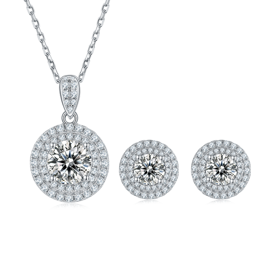 1 CTW Round Moissanite S925 Necklace  Earrings plated