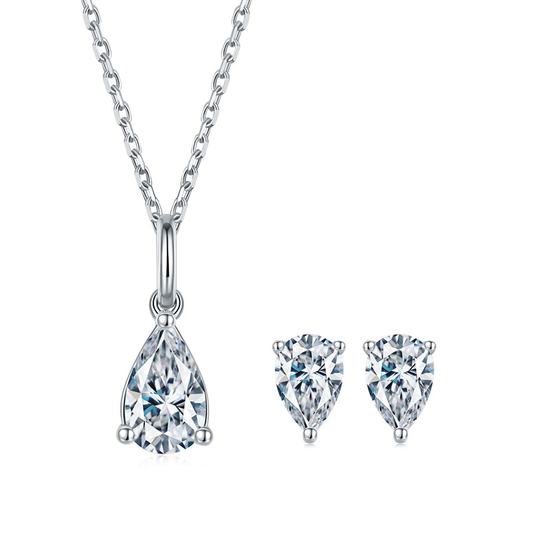 1 CTW Pear Moissanite S925 Necklace  Earrings plated