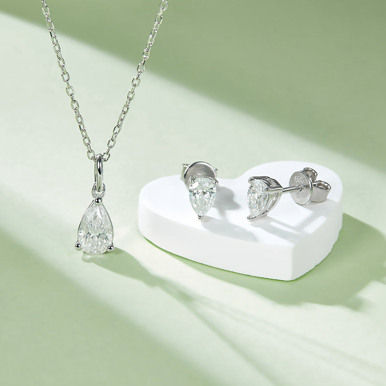 1 CTW Pear Moissanite S925 Necklace  Earrings plated