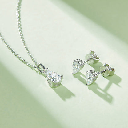 1 CTW Pear Moissanite S925 Necklace  Earrings plated