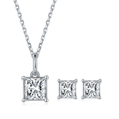 1 CTW Princess Moissanite S925 Necklace  Earrings plated