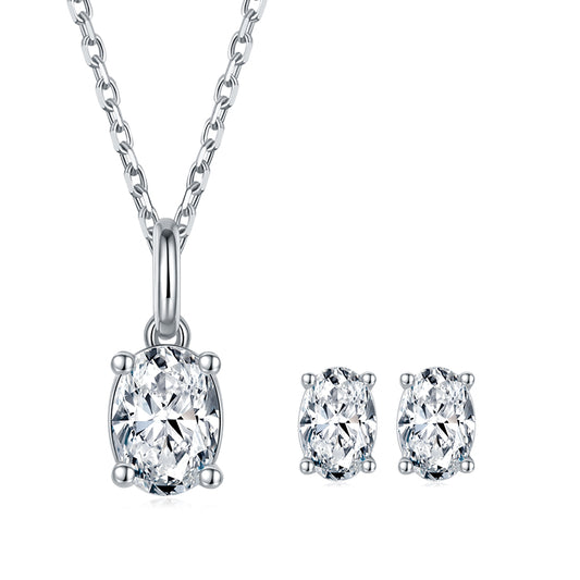 1 CTW Oval Moissanite S925 Necklace  Earrings plated