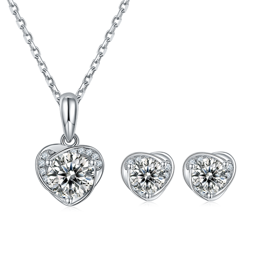 1 CTW Round Moissanite S925 Necklace  Earrings plated