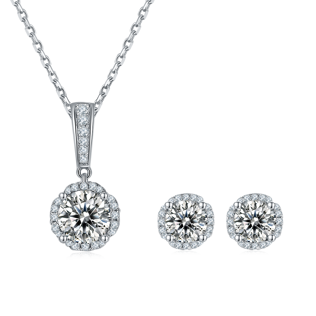 1 CTW Round Moissanite S925 Necklace  Earrings plated