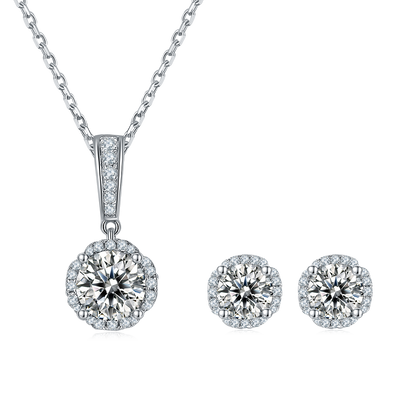 1 CTW Round Moissanite S925 Necklace  Earrings plated