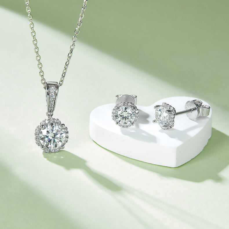 1 CTW Round Moissanite S925 Necklace  Earrings plated