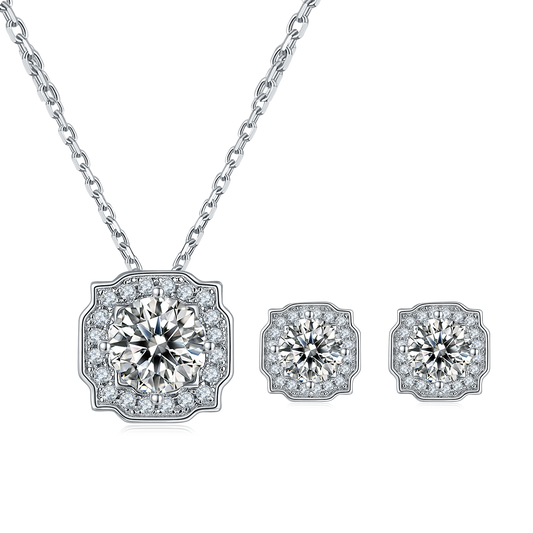 1 CTW Round Moissanite S925 Necklace  Earrings plated