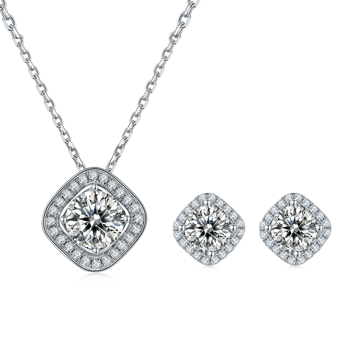 1 CTW Cushion Moissanite S925 Necklace  Earrings plated