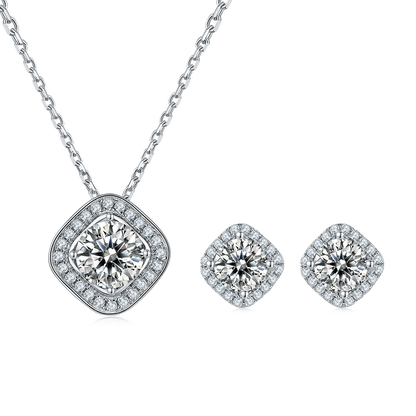 1 CTW Cushion Moissanite S925 Necklace  Earrings plated