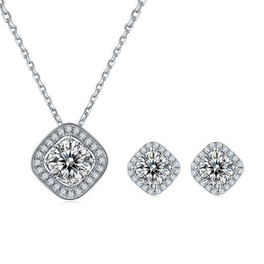 1 CTW Cushion Moissanite S925 Necklace  Earrings plated