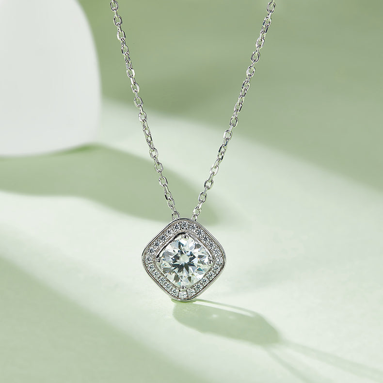 1 CTW Cushion Moissanite S925 Necklace  Earrings plated