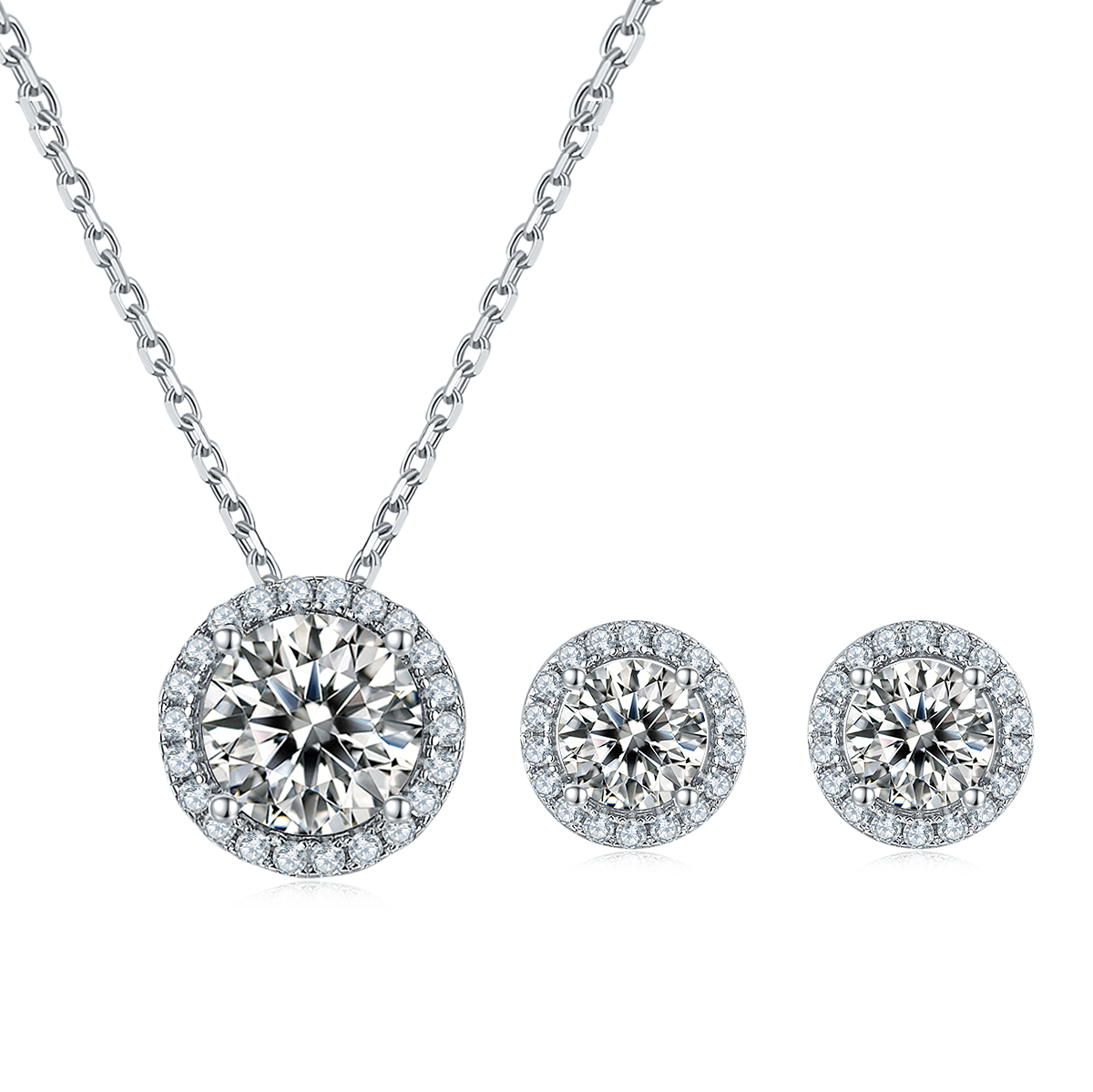 1 CTW Round Moissanite S925 Necklace  Earrings plated