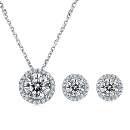 1 CTW Round Moissanite S925 Necklace  Earrings plated