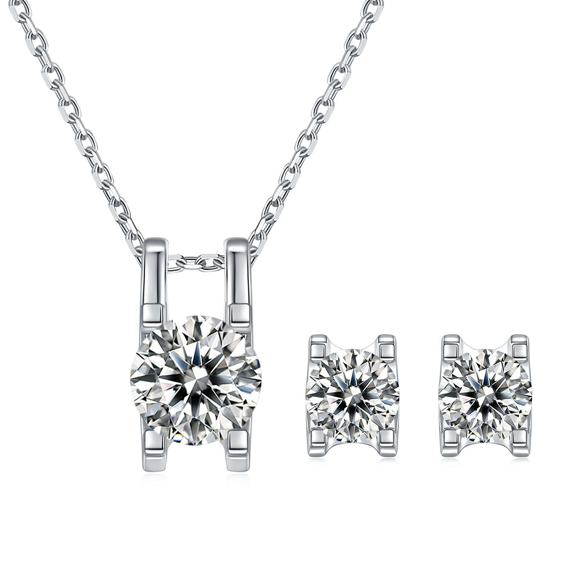 1 CTW Round Moissanite S925 Necklace  Earrings plated