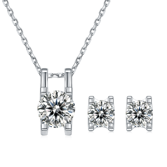 1 CTW Round Moissanite S925 Necklace  Earrings plated