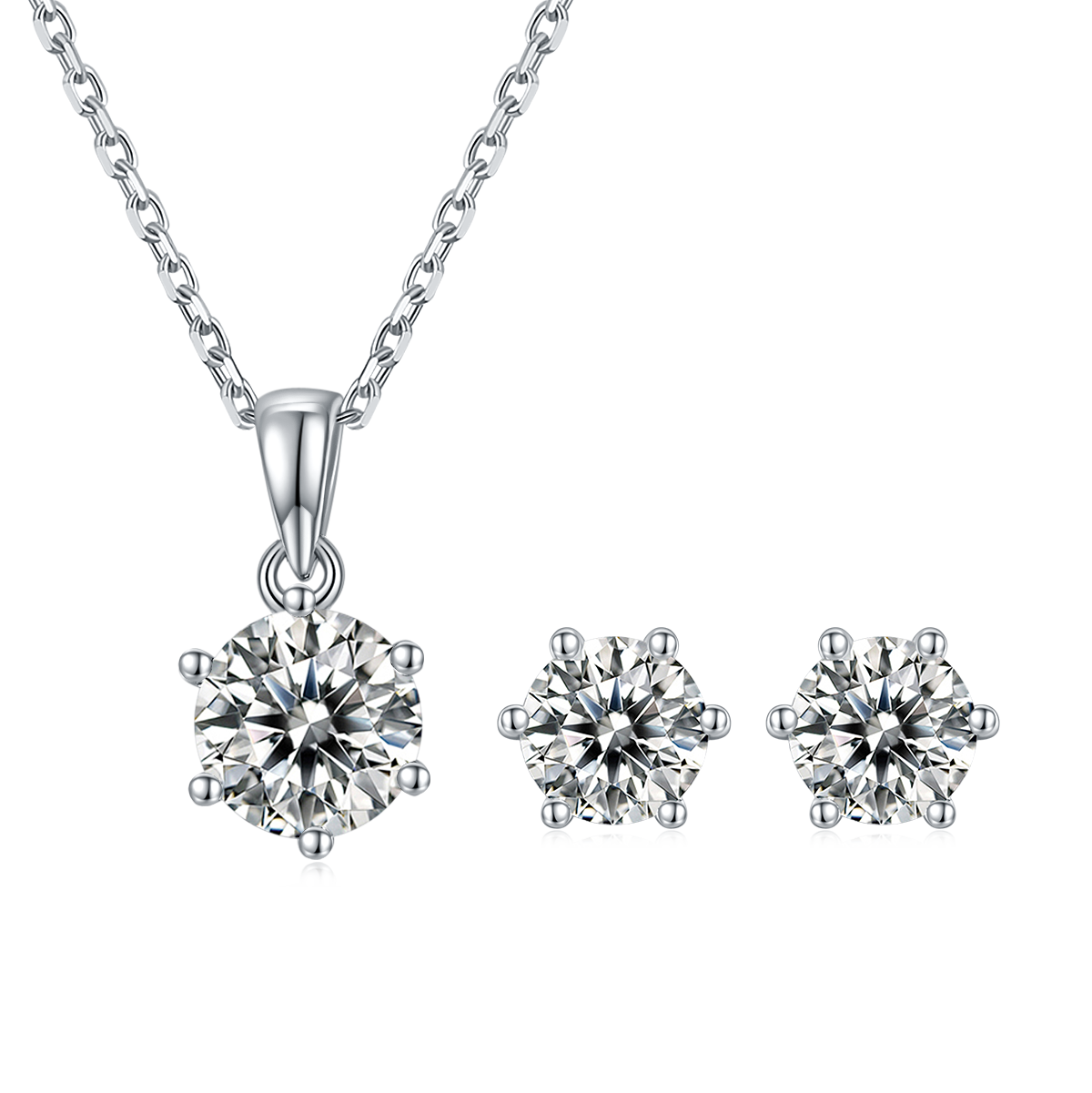 1 CTW Round Moissanite S925 Necklace  Earrings plated