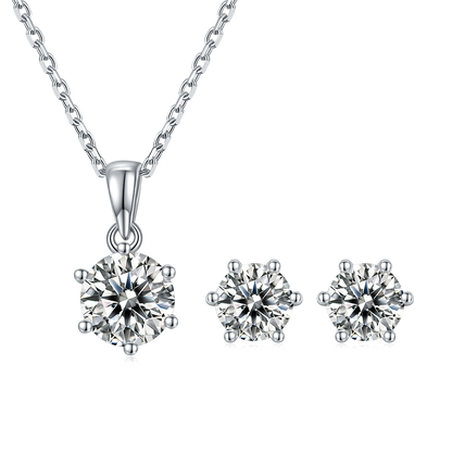 1 CTW Round Moissanite S925 Necklace  Earrings plated