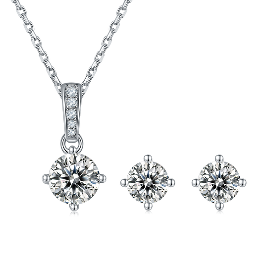 1 CTW Round Moissanite S925 Necklace  Earrings plated