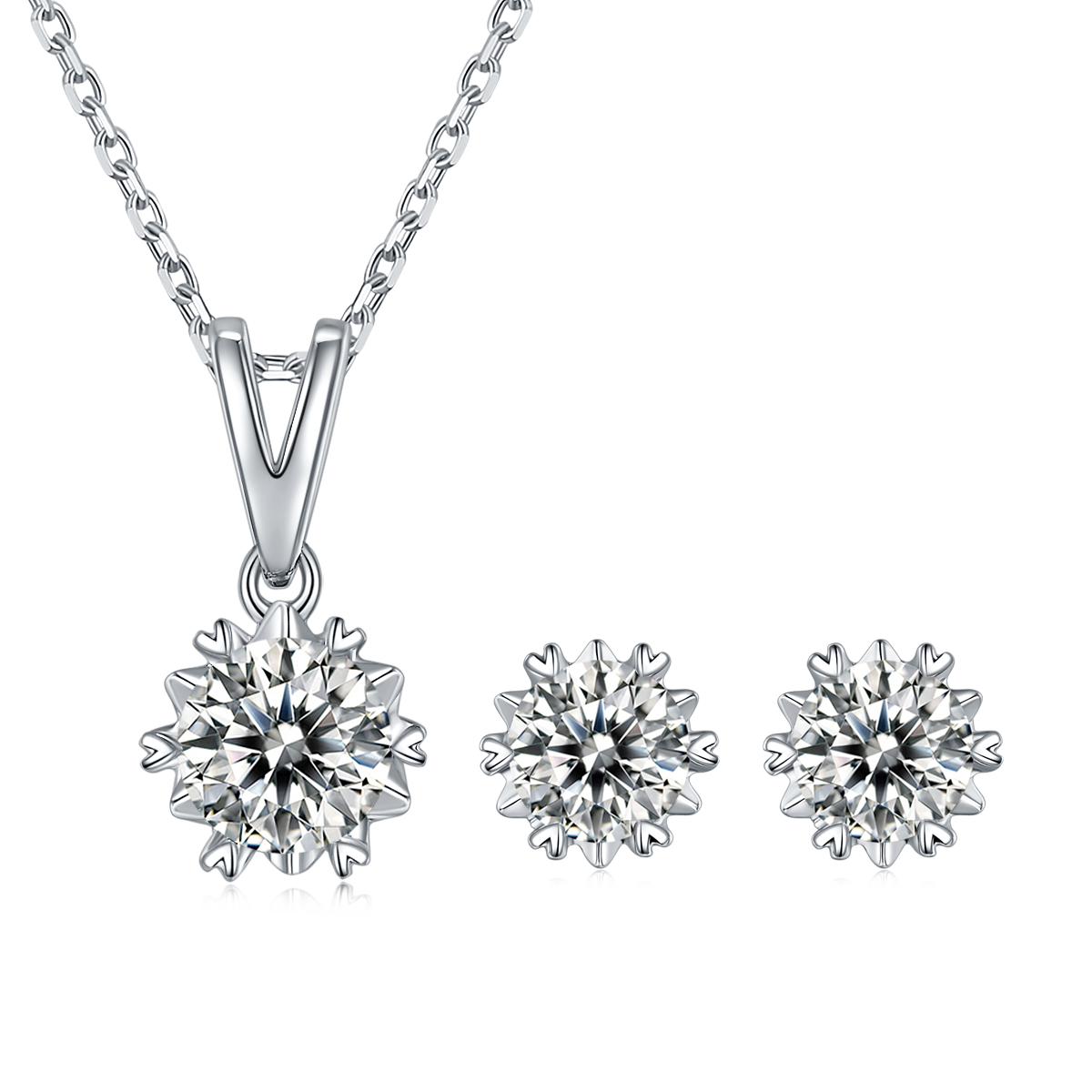 1 CTW Round Moissanite S925 Necklace  Earrings plated