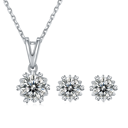 1 CTW Round Moissanite S925 Necklace  Earrings plated