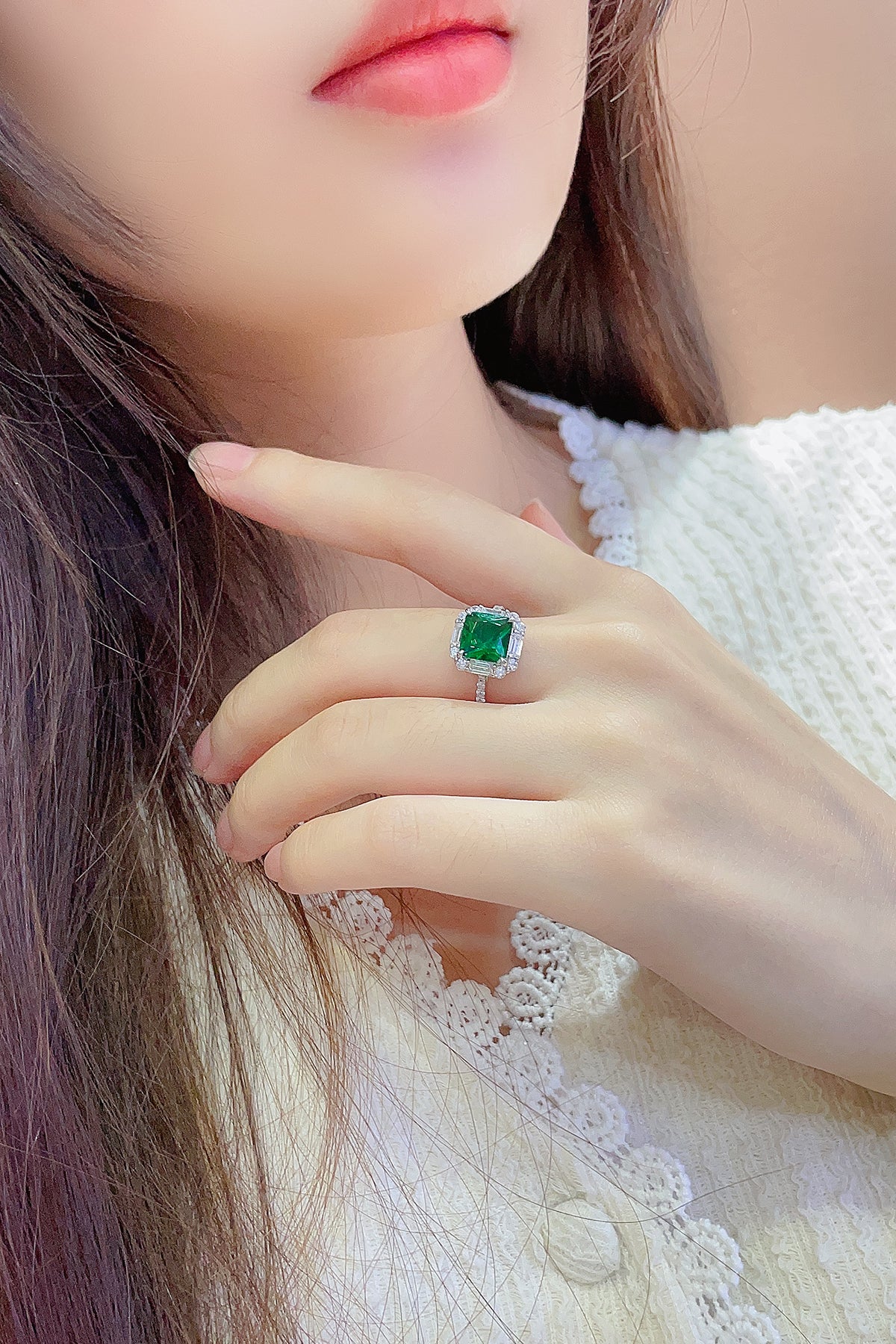 3.2 CTW Princess Lab Grown Emerald S925 Ring plated