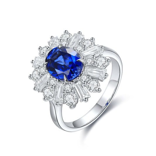 2.6 CTW Oval Lab Grown Sapphire S925 Ring plated