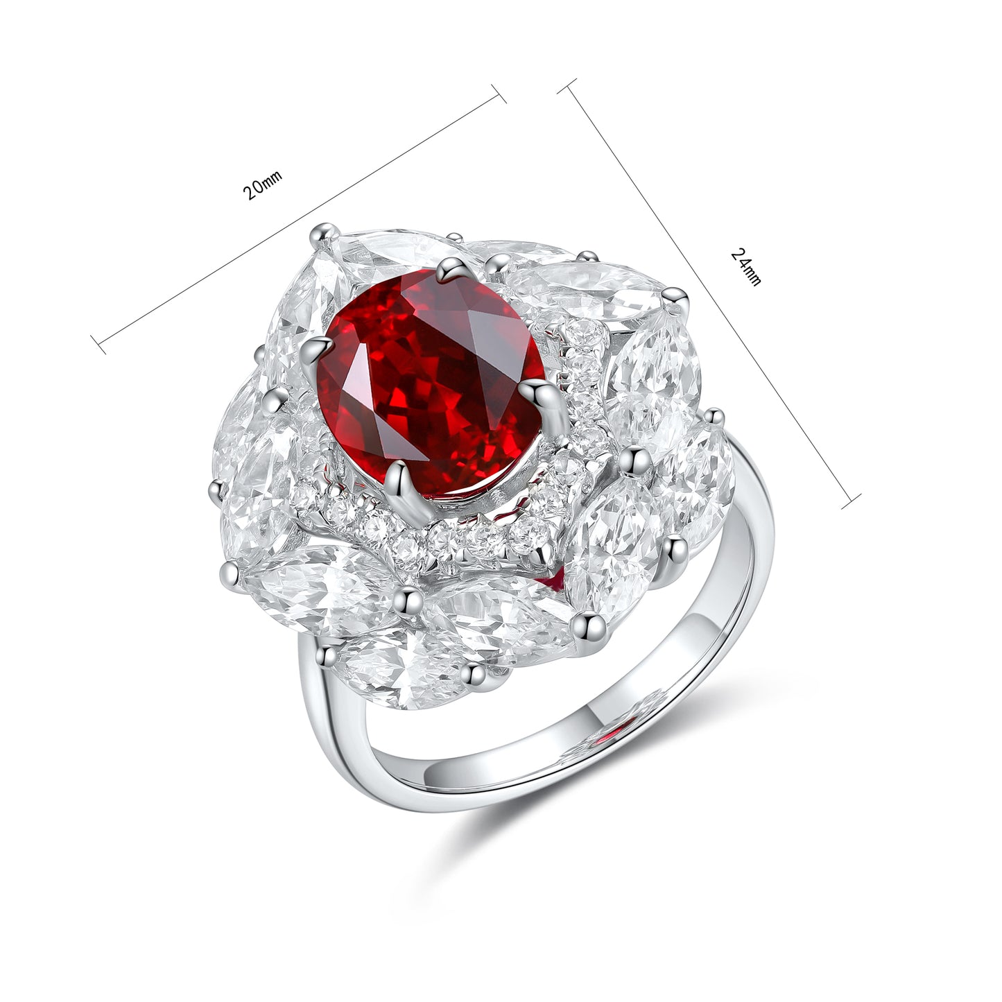 3.7 CTW Oval Lab Grown Ruby S925 Ring plated