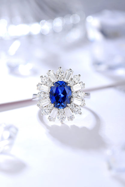 2.6 CTW Oval Lab Grown Sapphire S925 Ring plated