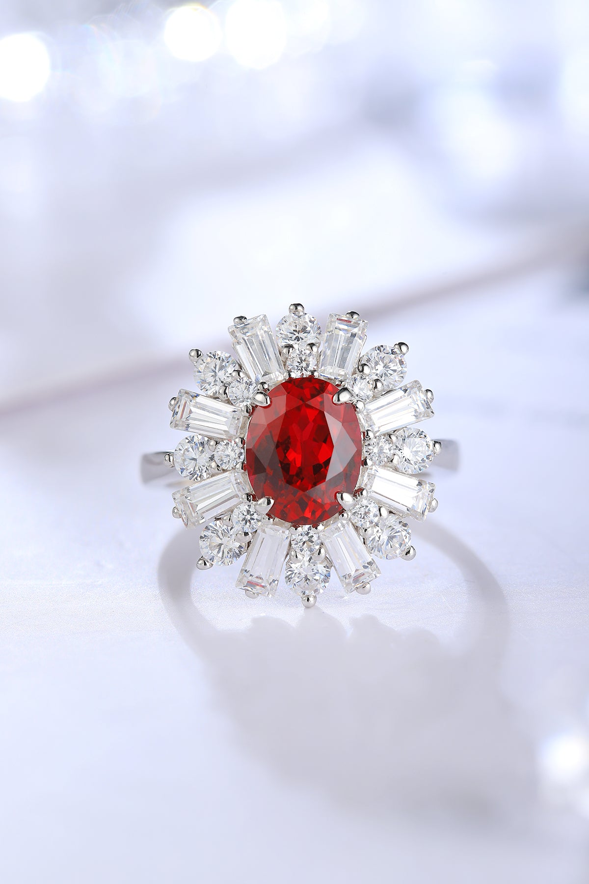 2.5 CTW Oval Lab Grown Ruby Ring S925 plated