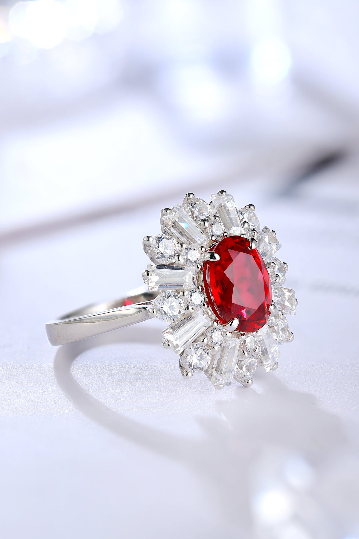 2.5 CTW Oval Lab Grown Ruby Ring S925 plated