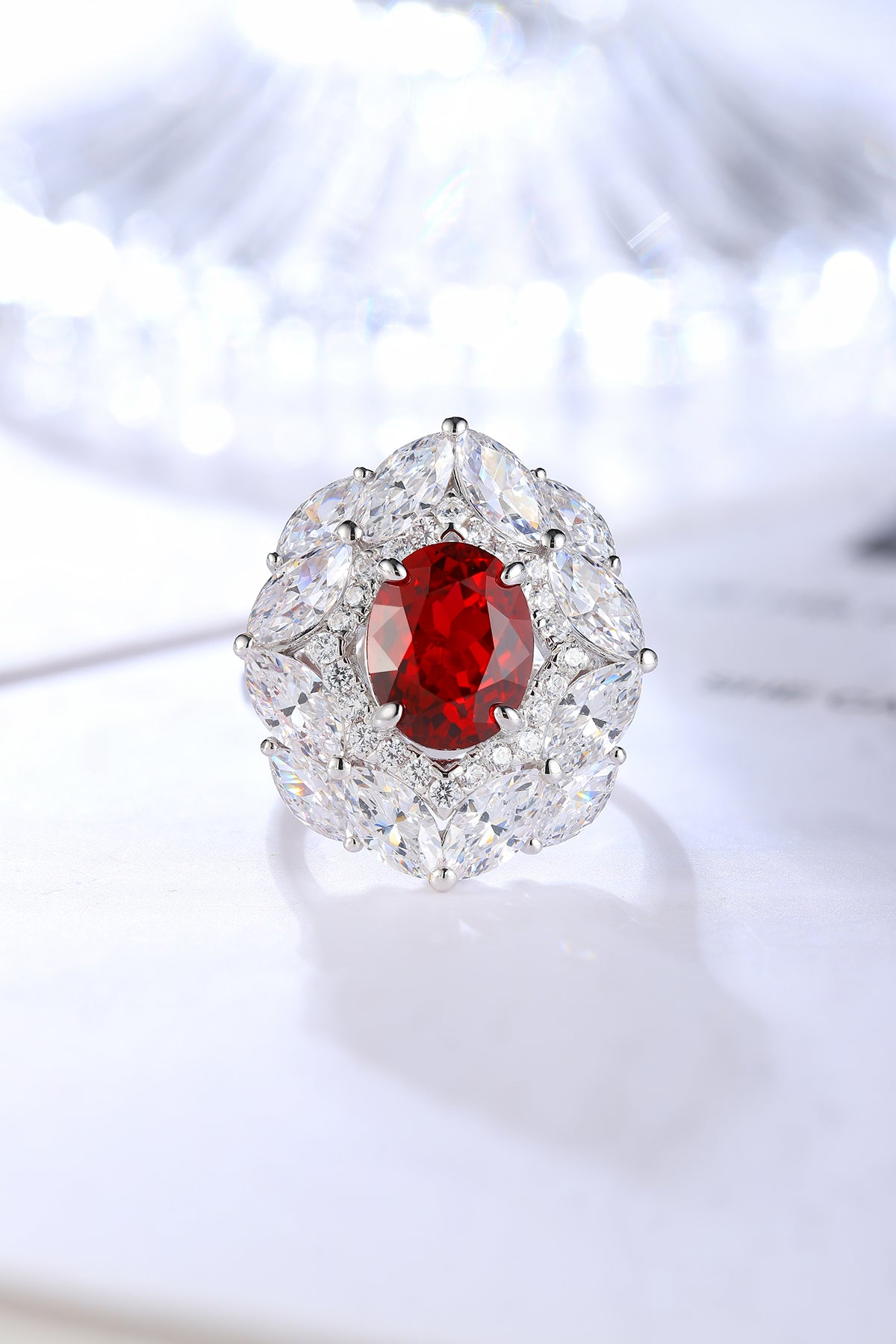 3.7 CTW Oval Lab Grown Ruby S925 Ring plated