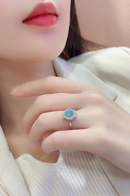 1 CTW Oval Lab Grown Paraiba S925 Ring plated