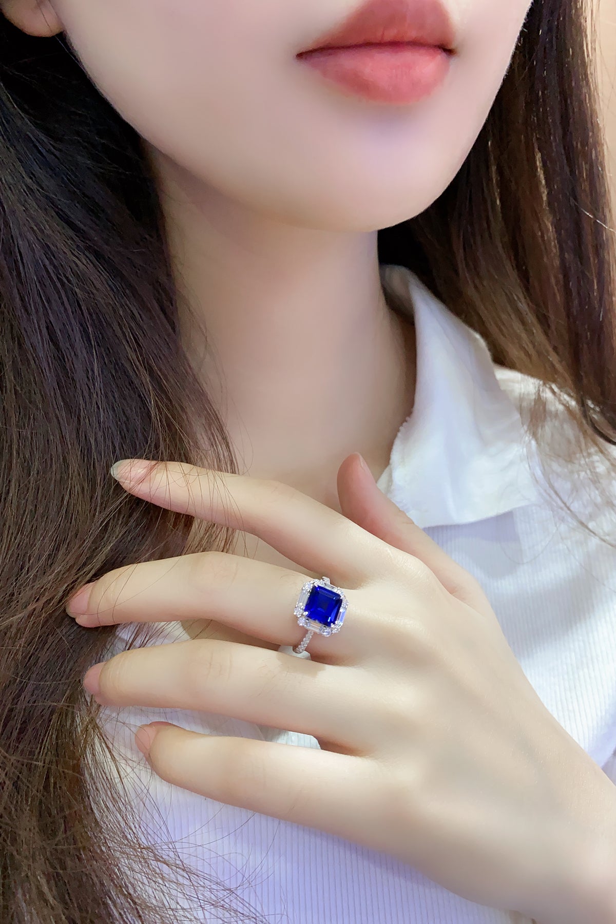 3.4 CTW Princess Lab Grown Sapphire S925 Ring plated