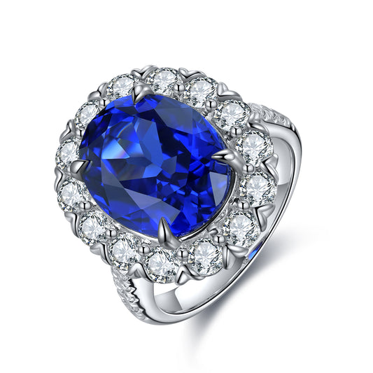 9.1 CTW Oval Lab Grown Sapphire S925 Ring plated