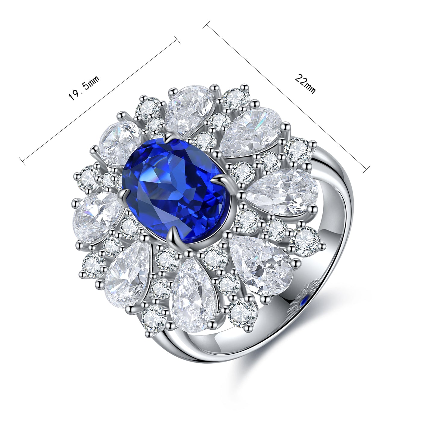 3.2 CTW Oval Lab Grown Sapphire S925 Ring plated