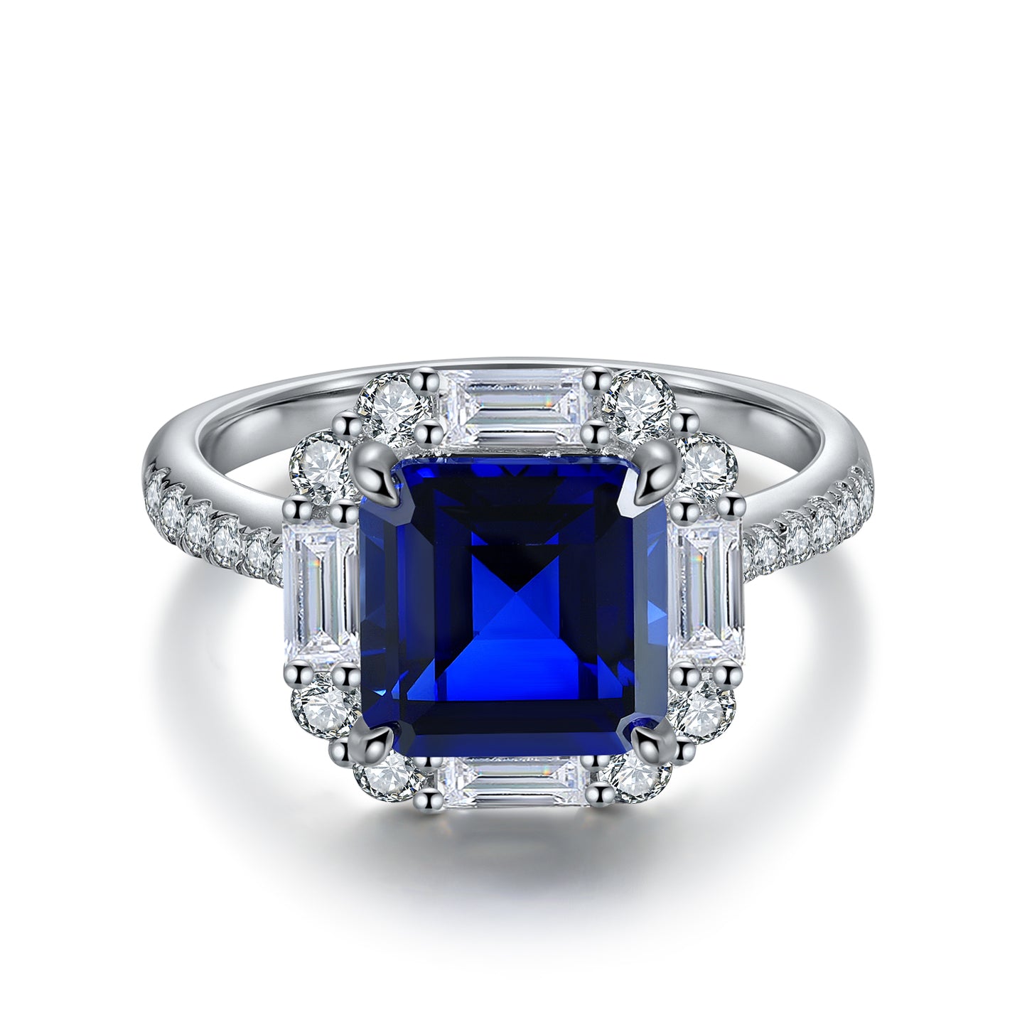 3.4 CTW Princess Lab Grown Sapphire S925 Ring plated