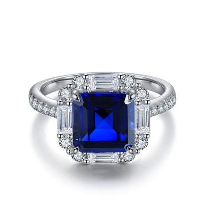 3.4 CTW Princess Lab Grown Sapphire S925 Ring plated