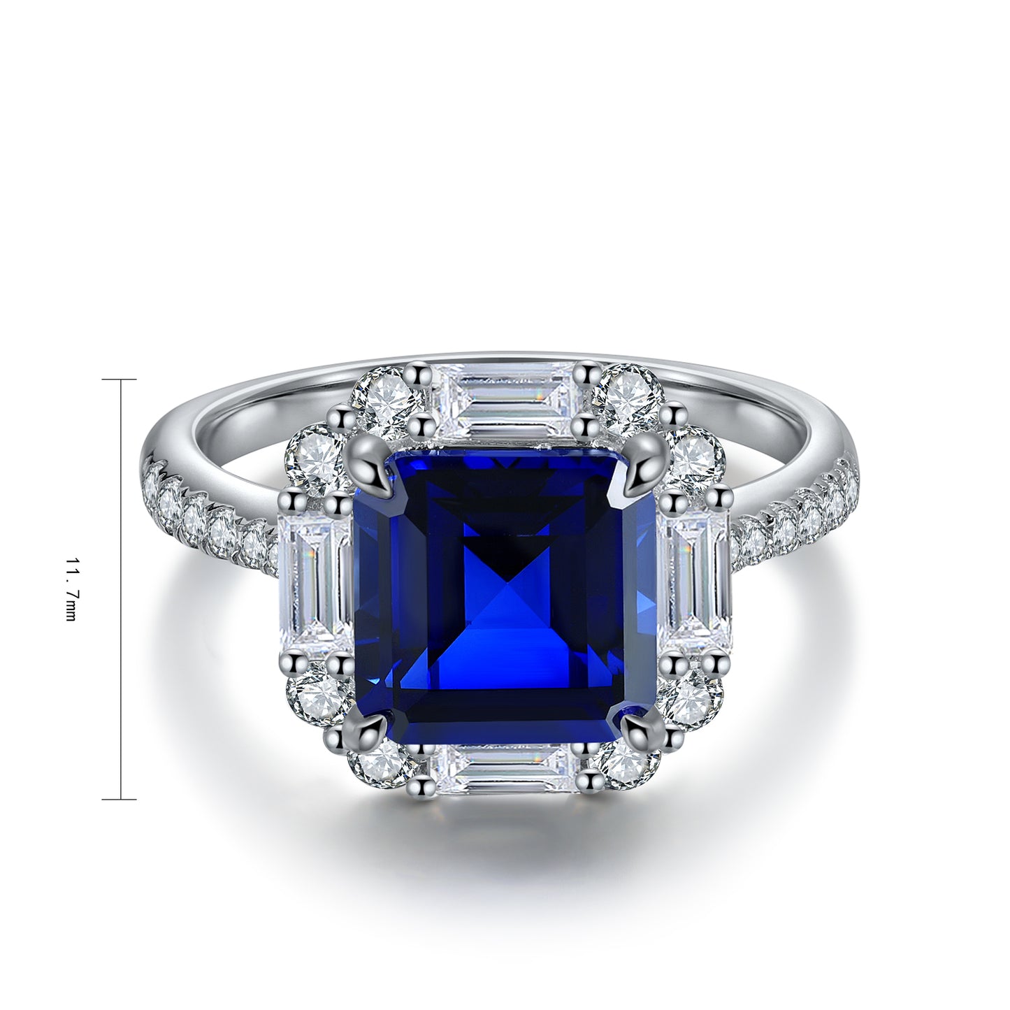 3.4 CTW Princess Lab Grown Sapphire S925 Ring plated