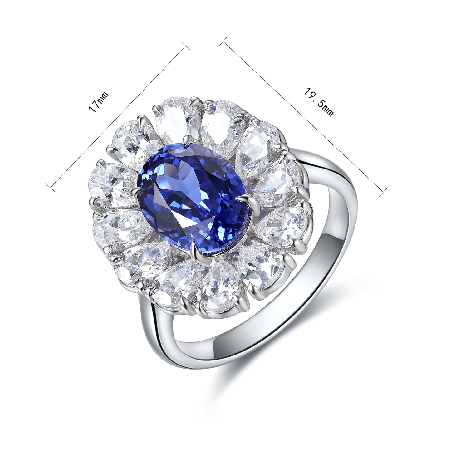 3.6 CTW Oval Lab Grown Sapphire S925 Ring plated