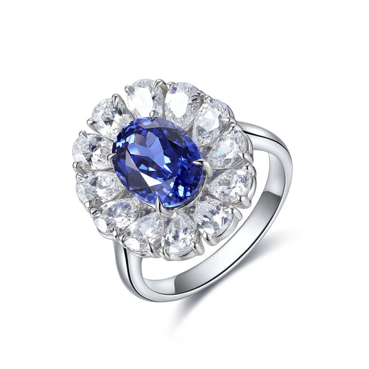 3.6 CTW Oval Lab Grown Sapphire S925 Ring plated