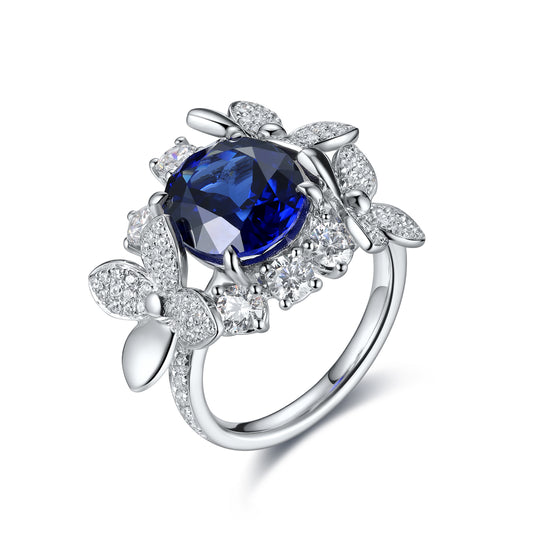 4.6 CTW Oval Lab Grown Sapphire S925 Ring plated