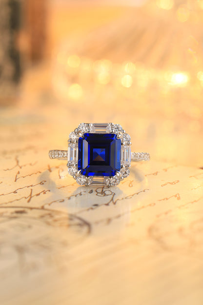 3.4 CTW Princess Lab Grown Sapphire S925 Ring plated